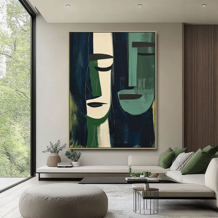 Hand-Painted Oil Paintings On Canvas Abstract Green Face Painting Wall Picture For Living Room Home Decor Art No Framed