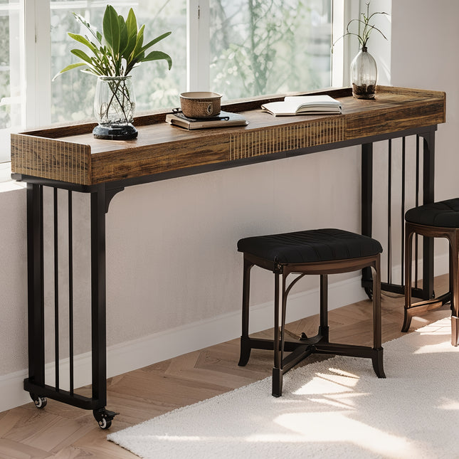 Overbed Table With Wheels - 78.74" W Queen Size Metal Leg, Standing Workstation Laptop Desk,