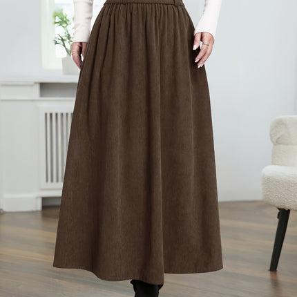 Women'S Casual High-Waisted A-Line Skirt, Thick And Versatile Long Pleated Umbrella Skirt.