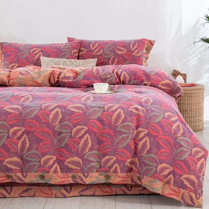 Cotton Double-layer Yarn Four-piece Flower Quilt Cover Bedding Bedding