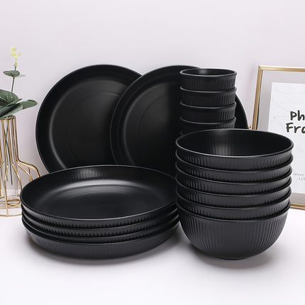 18pcs Durable Holiday-Themed Dinnerware Set, Black Plates, Bowls, and Cups, Dishwasher