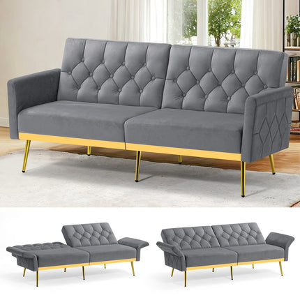 Sofa Bed With Adjustable Armrests & Backrests, Modern Recliner Sleeper Couch With Tufted Design