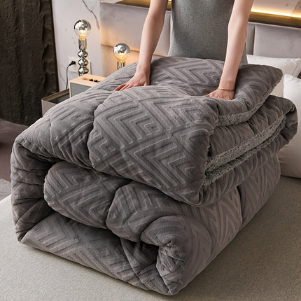 1pc Embossed Velvet Thickened Solid Color Plush Winter Comforter - Ultra-Soft, Lightweight,