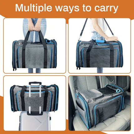 Dog Cat Pet Carrier Bag Foldable Travel Dog Carrier Airline Approved, Two Side Expandable Pet Carrier Backpack Pet Travel Carrier For Cats Dogs Puppy