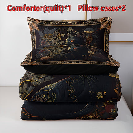 3pcs Fashionable High-End Quilt Set with Flowers and Animals (1 Quilt + 2 Pillowcases without Pillows)