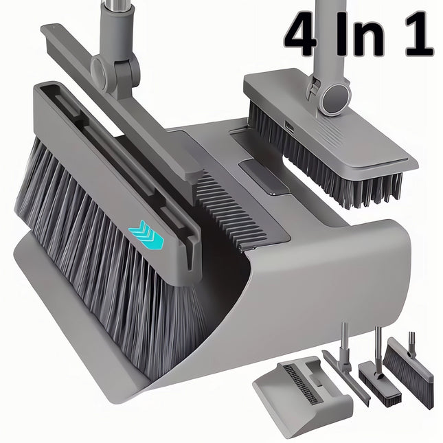 4-in-1 Multifunctional Sweeping Broom and Dustpan Combo with Long Handle & Upright Stand