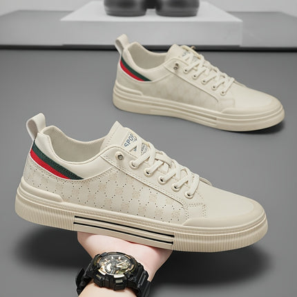 Stylish White Skate Sneakers with Red & Green Striped Pattern – Comfortable, Durable,