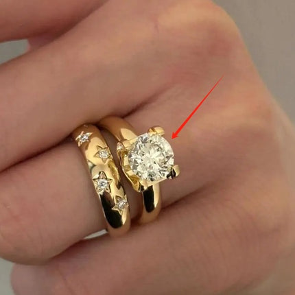 French-style Subtly Luxurious Gold-colored Cow-head Diamond-look Ring