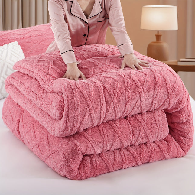 200x200cm Luxury Taff Velvet-Like Down Quilt - Double-Sided Rhombus Pattern Winter Blanket