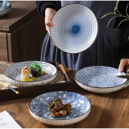 6pcs Ceramic Plate Set Japanese Creative Dishware Simple Deep Plates Pasta Dishes Sushi Platter
