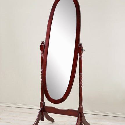 Traditional Queen Anna Style Wood Floor Cheval Mirror, Cherry Finish