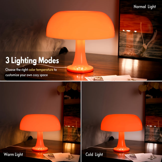 Three color temperature mushroom table lamp, retro design, with button switch control