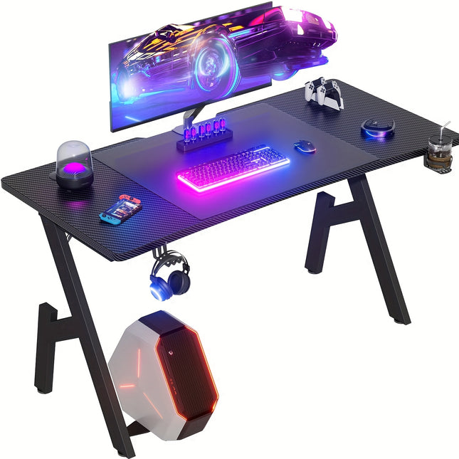 A-shaped Leg Design Office Computer Desk, Carbon Fiber Coated Workstation, Gaming Desk