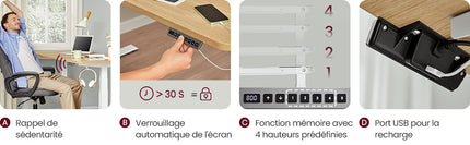 VASAGLE Height-Adjustable Electric Desk, Table Frame, Double Motor, 3-Way Telescopic Legs, Memory Function