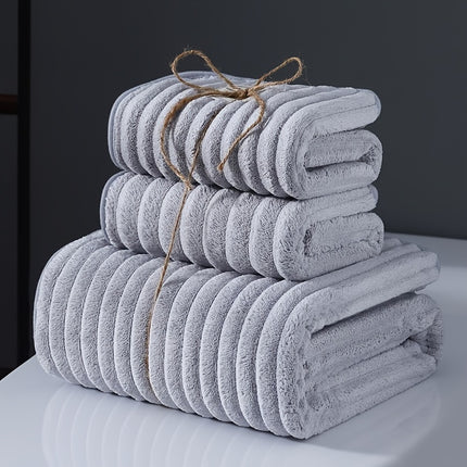 Luxurious 3-Piece Japanese Style Coral Fleece Towel Set - 350GSM - Includes 1 Bath Towel And 2 Face Towels