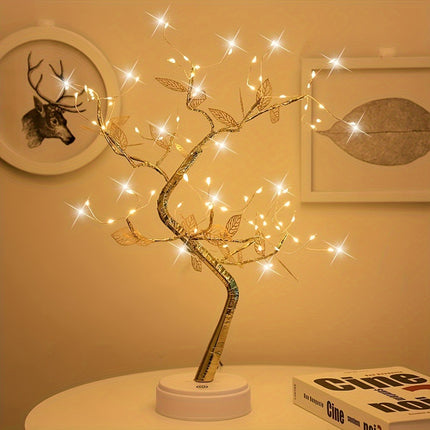 Golden Leaf Tree Lamp with 72 LEDs, Warm Light Decorative Night Light, USB/ Battery Dual Power Supply