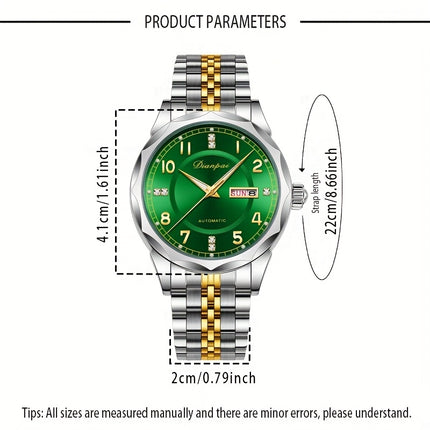 Men's Automatic Mechanical Watch with Date Display & Wrist Chain - Stainless Steel Self-Winding Watch