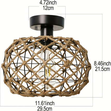 Handwoven Lamp, Ceiling Light, Holiday Gift Light, Rope Iron Art Light, Elegant Retro Bohemian Style Chandelier