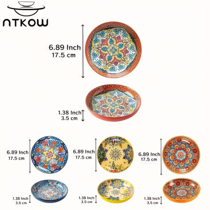 4pcs & 2pcs Ceramic Dinnerware Set with 7-Inch Deep Plates, Multi-Functional for Salads