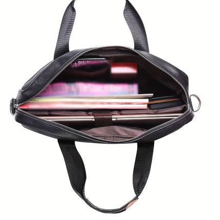 Men's Genuine Leather Full-Grain Cowhide Business Crossover Laptop Briefcase Handbag