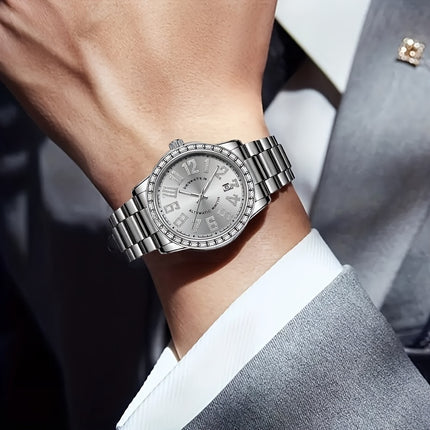 Men'S Casual Classic Automatic Mechanical Watch with Luxury Rhinestone Scale,