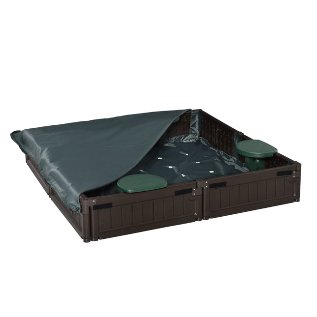Kids Outdoor Sandbox with Cover Garden Bed, Easy Assembly Children's Play Station for Backyard, Brown, 48.5' x 48.5' x 8.25'