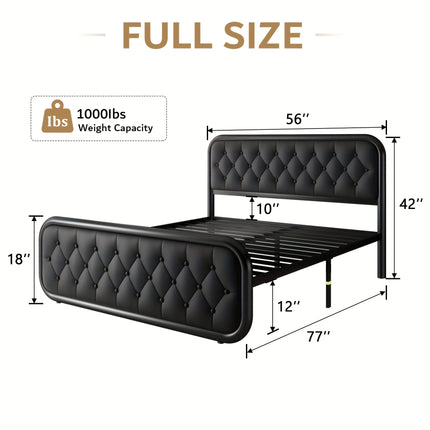 Metal Bed Frame, Platform Bed Frame with Faux Leather Headboard, Heavy-Duty Thicker Metal Steel Slats Support,