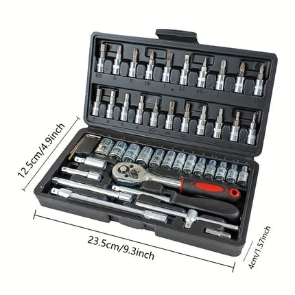 46pcs Automotive Mechanical Repair Tool Set Multifunctional with Socket, Wrench, and Ratchet,