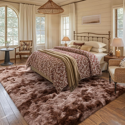 1pc Plush Marbled Brown Area Mat - Soft, Fluffy Polyester Floor Mat for Living Room or Bedroom