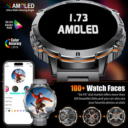 Men'S Sport Smart Watch with1.73 Inch AMOLED Large Screen/900 mAh Battery