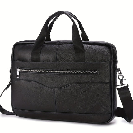 Men's Genuine Leather Full-Grain Cowhide Business Crossover Laptop Briefcase Handbag