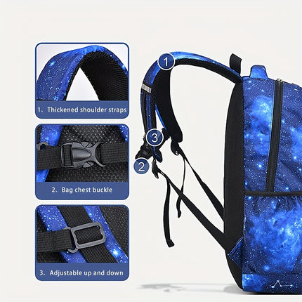 Print Starry Sky Backpack for Boys, Suitable for Elementary School Students, Featuring Large Capacity,