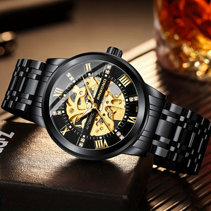 Stylish Men'S Fashion Casual Hollow Out Movement Mechanical Watch Waterproof Luminous