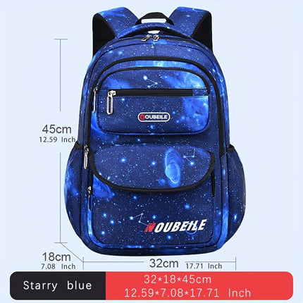 Print Starry Sky Backpack for Boys, Suitable for Elementary School Students, Featuring Large Capacity,