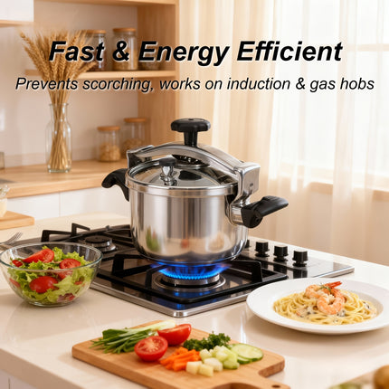 5L-13L Heavy-Duty Stainless Steel Pressure Cooker with Crossbar Safety Lock & High Quality Rotary Knob