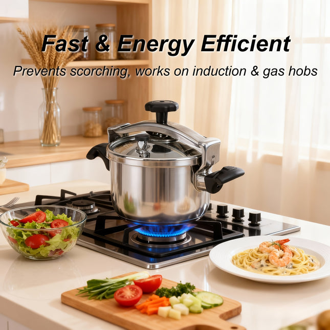 5L-13L Heavy-Duty Stainless Steel Pressure Cooker with Crossbar Safety Lock & High Quality Rotary Knob