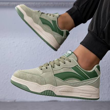 Men'S Spring Casual Sneakers - Height-Boosting Skate Shoes with Vibrant Green & Beige Colorway,
