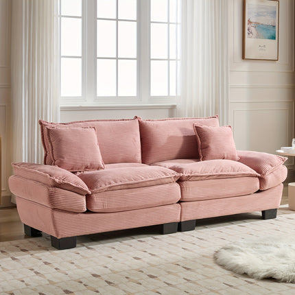Sofa Designed for Two, Featuring Deep Seating And Corduroy Double-Layer Cushions