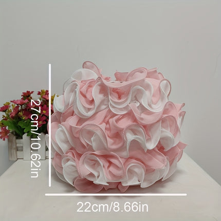 Modern Spherical Fabric Shade with Wavy Design  Soft Pink & White Textured Lighting Fixture