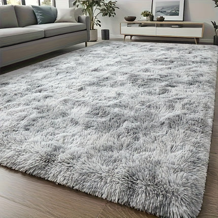 A 0.6MM High-Density Rebound Sponge Material, One Gray Tie-Dye Fluffy Soft Living Room Carpet,