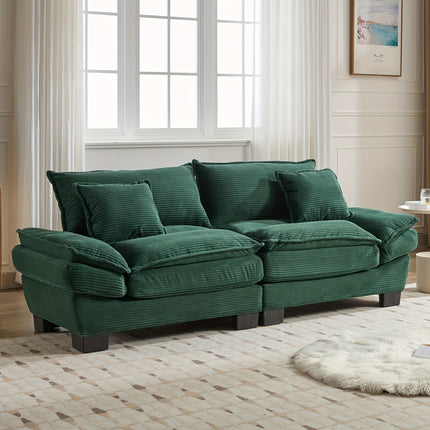 Sofa Designed for Two, Featuring Deep Seating And Corduroy Double-Layer Cushions