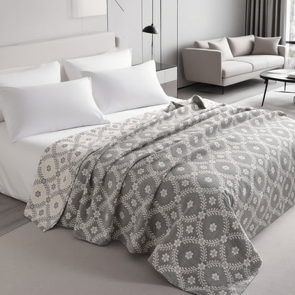 3 Layers Egyptian Cotton Muslin Bed Blanket, Breathable Yarn Dyed Quilt Perfect for Couch, Bed