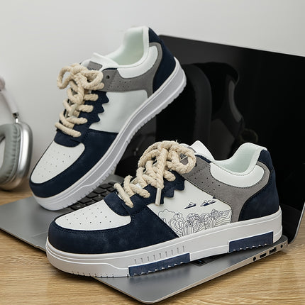 Men's  Letter Pattern Print Patchwork Lace-Up Flat Shoes, Niche Versatile Fashionable Couple's