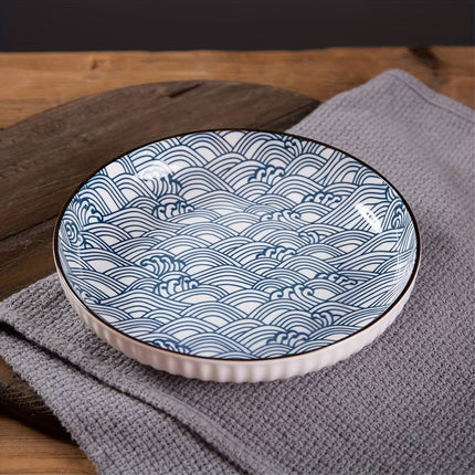 A 6pcs Ceramic Dinner Plate Set Featuring Japanese Floral Designs, Blue And Porcelain Dessert Plates,
