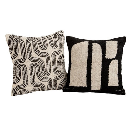 Canvas Tufted Embroidered Bedside Black And White Pillowcase