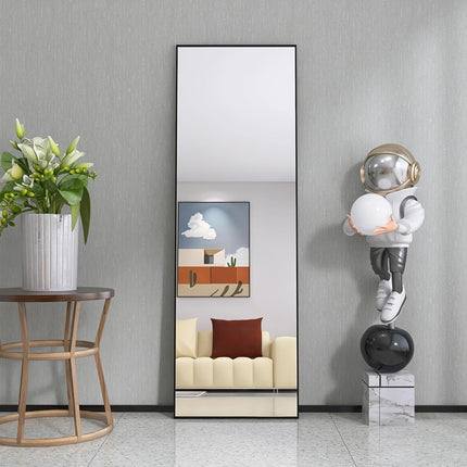 Full-Length Mirror, Rectangular Wall-Mounted Mirror with Aluminum Frame for Bathroom, Bedroom
