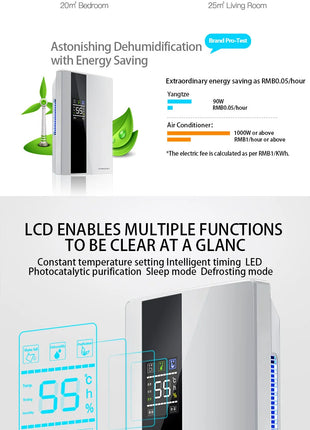 Dehumidifier and Air Purifier 2 in 1 Moisture Absorber Household Mute Bedroom Basement Remote Control Timing External Water Pipe
