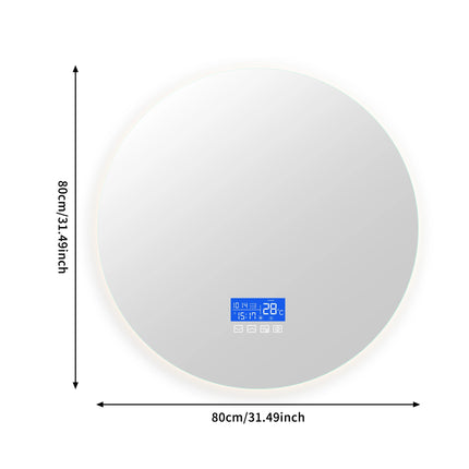 80×80cm LED Round Mirror with 3 Light Colours Adjustable, with Touch Switch, with Anti-Fog and Temperature Display Function