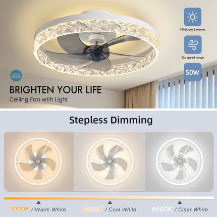 Modern Smart Led Ceiling Fans Chandelier Bedroom Living Room Nordic Acrylic Invisible Fan Light APP Remote Control Ceiling Fans