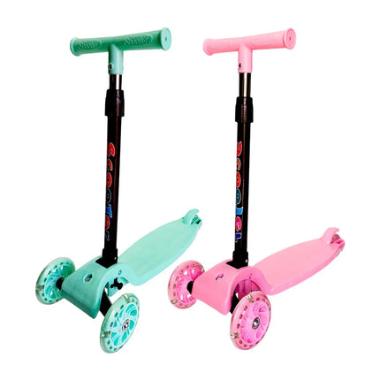 Children's scooter with 3 wheels and LED lights + animated character sticker, variety of colors / lu3804a